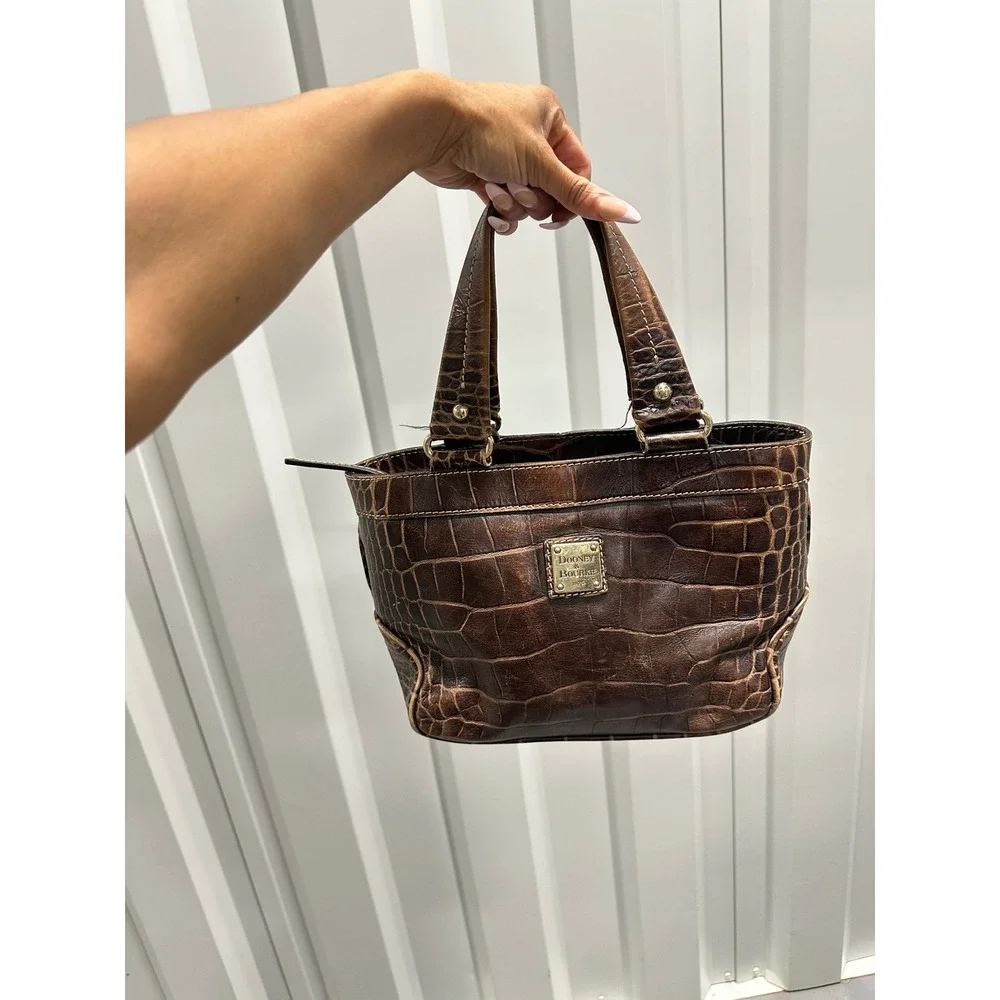 Dooney & Bourke Brown Croc Embossed Leather Small Satchel Bag J6277024